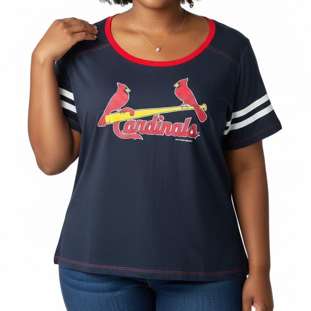 5TH & OCEAN NWT Women’s T-Shirt Striped Sleeves Blue Red XL